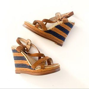 7 for All Mankind Blue & Tan Braided Wedge Sandals